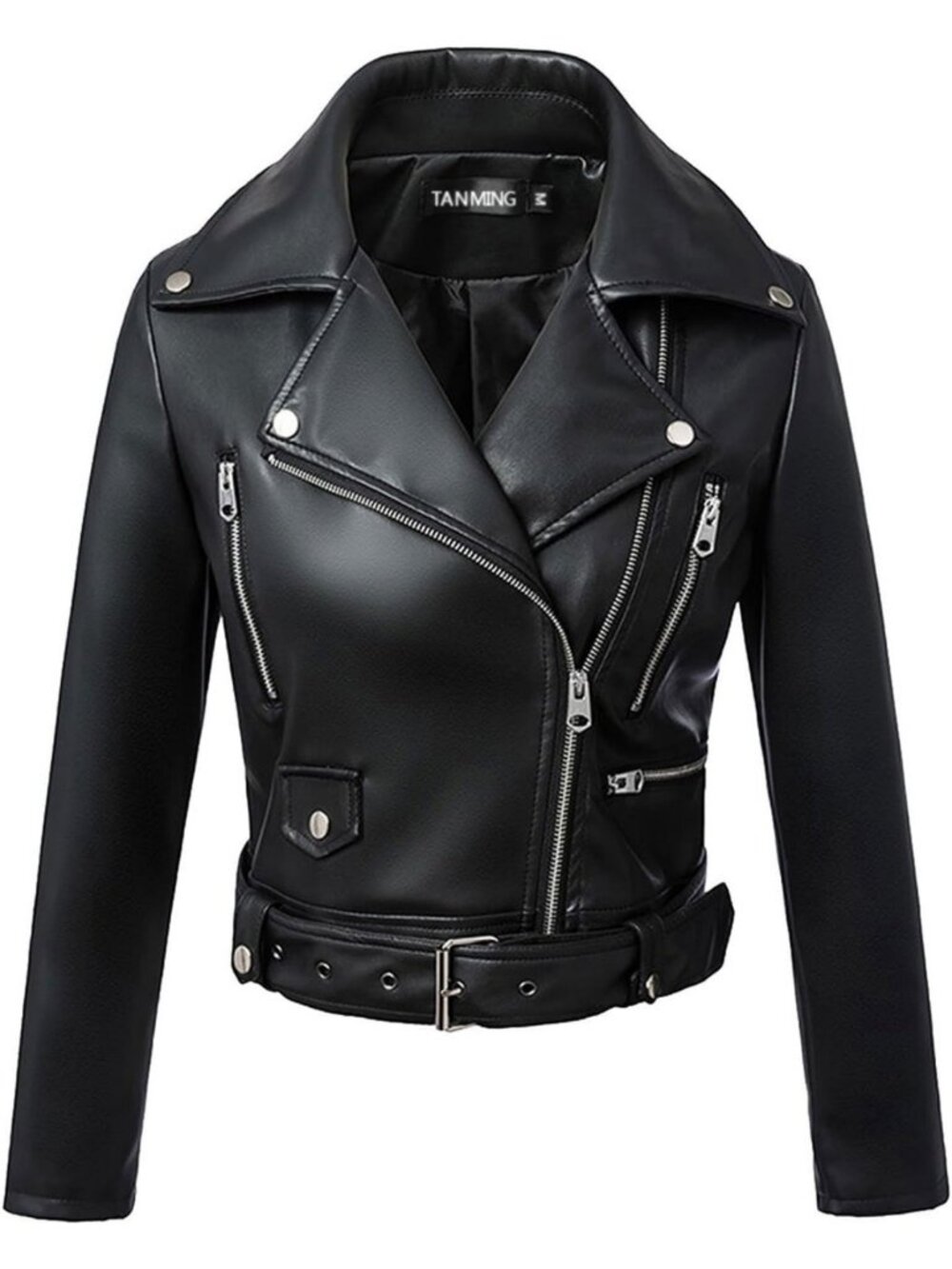 Chic Tan Faux Leather Moto Biker Jacket for Women - Stylish Short Coat
